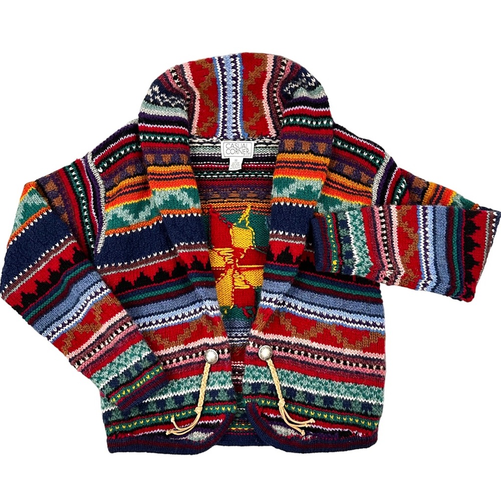 Vintage Multicolor Striped Shawl Collar Cardigan Sweater